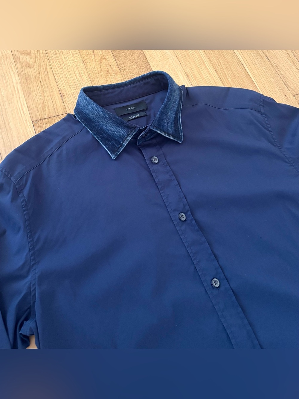 Vintage Diesel Shirt 2000s Denim Colllar Button Down Navy XL Slim Fit Men’s